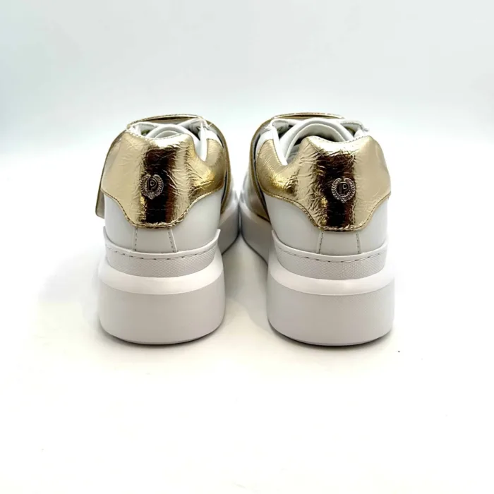 Sneakers Donna Pollini in nappa Bianca e Oro, con inserti Strappo e Accessorio Gioiello art. SA15054G1HXF110A, foto 6 di 7