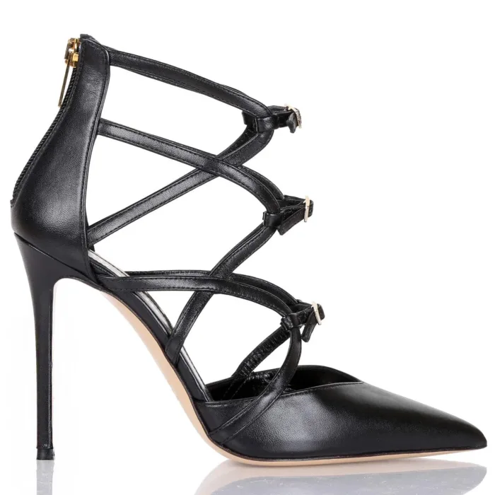 Decolletè Ninalilou con Fibiette Sulla Monta In Pelle Nera Tacco 11cm Art 332537A1, foto 1 di 4