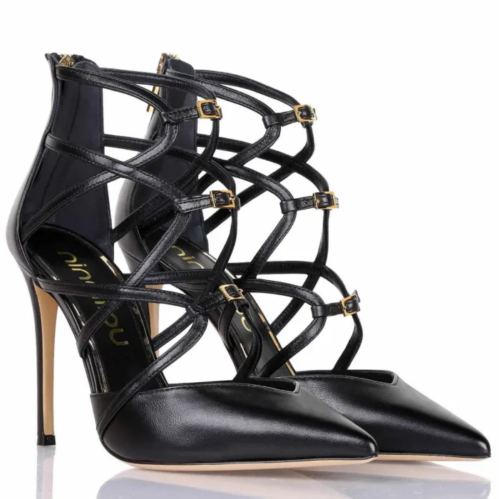 Decolletè Ninalilou con Fibiette Sulla Monta In Pelle Nera Tacco 11cm Art 332537A1, foto 2 di 4
