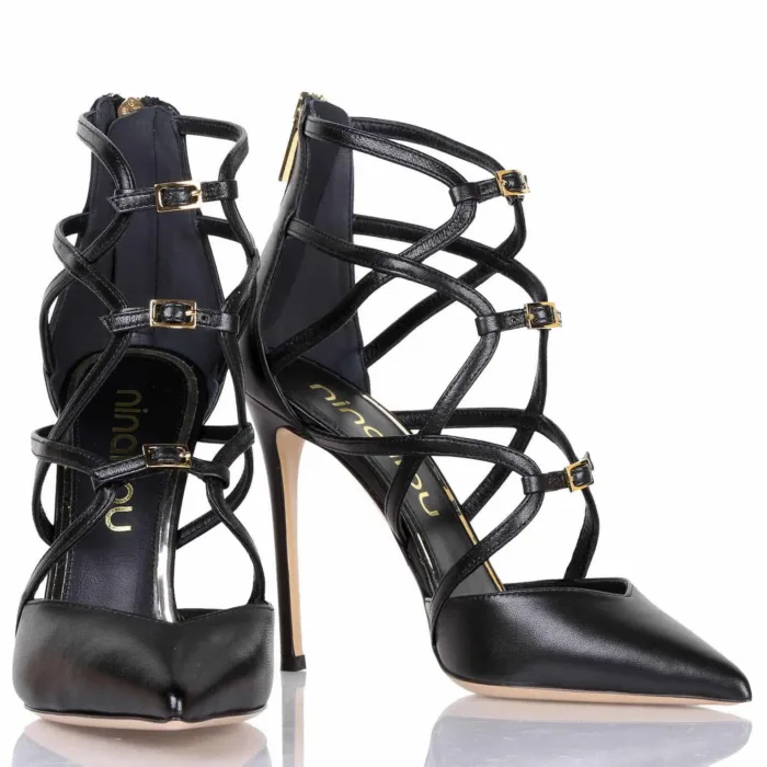 Decolletè Ninalilou con Fibiette Sulla Monta In Pelle Nera Tacco 11cm Art 332537A1, foto 3 di 4