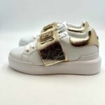 Sneakers Donna Pollini in nappa Bianca e Oro, con inserti Strappo e Accessorio Gioiello art. SA15054G1HXF110A - immagine 5