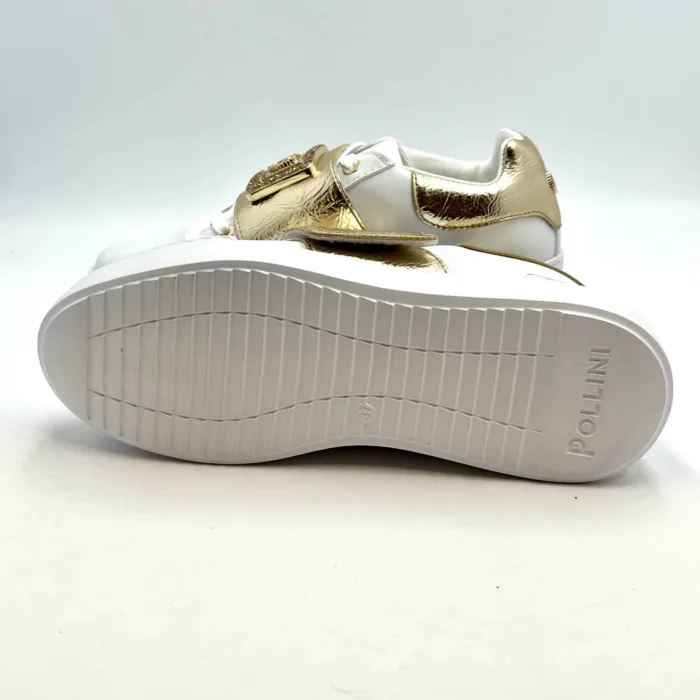 Sneakers Donna Pollini in nappa Bianca e Oro, con inserti Strappo e Accessorio Gioiello art. SA15054G1HXF110A, foto 7 di 7