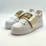 Sneakers Donna Pollini in nappa Bianca e Oro, con inserti Strappo e Accessorio Gioiello art. SA15054G1HXF110A - immagine 4