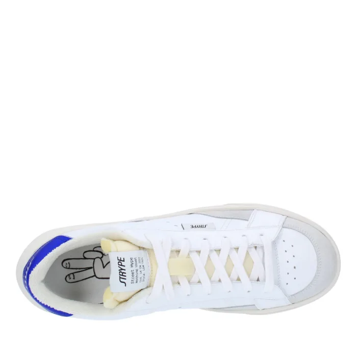 Sneakers Strype Uomo in Pelle Bianca con dettagli in Camoscio e Spoiler Blu art. ST1001, foto 5 di 6