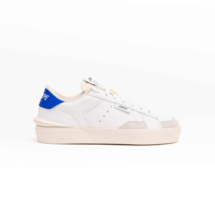 Sneakers Strype Uomo in Pelle Bianca con dettagli in Camoscio e Spoiler Blu art. ST1001, foto 1 di 6