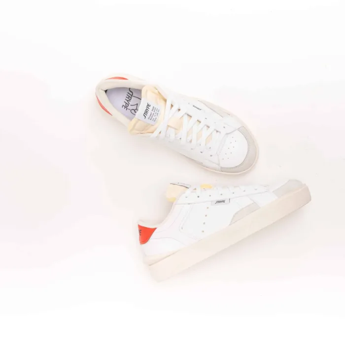 Sneakers Strype Uomo in Pelle Bianca con dettagli in Camoscio e Spoiler Rosso art. ST1001, foto 4 di 4