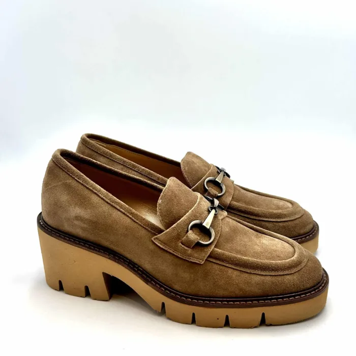 Mocassino Luca Grossi in Camoscio Tortora con accessorio Fibbia tacco 6cm art. H446M, foto 1 di 5