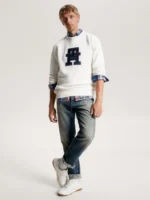 Felpa Tommy Hilfiger Girocollo con Appliche Monogramma TH Bianco art. MW0MW32727 YBH - immagine 5