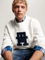 Felpa Tommy Hilfiger Girocollo con Appliche Monogramma TH Bianco art. MW0MW32727 YBH - immagine 4