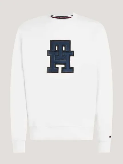Felpa Tommy Hilfiger Girocollo con Appliche Monogramma TH Bianco art. MW0MW32727 YBH