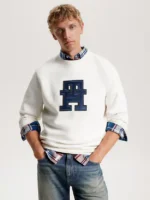 Felpa Tommy Hilfiger Girocollo con Appliche Monogramma TH Bianco art. MW0MW32727 YBH - immagine 2