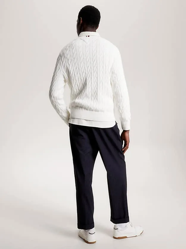 Maglione Girocollo Uomo con Trecce Tommy Hilfiger Bianco art. MW0MW33132 YBH, foto 4 di 5