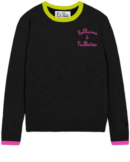 Maglione Girocollo Mc2 Saint Barth Nero art. New Queen Bollicine Paillettes 0025 Emb