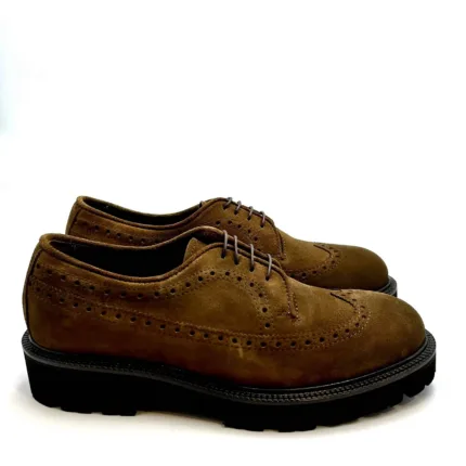 Derby Brogue Uomo Crisci in Camoscio Color Cuoio 3604FWACNFGRM