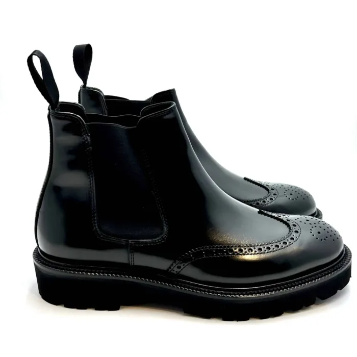 Polacchino Beatles Brogue Crisci Uomo in Pelle Nera 3961FWECNFGR, foto 1 di 5