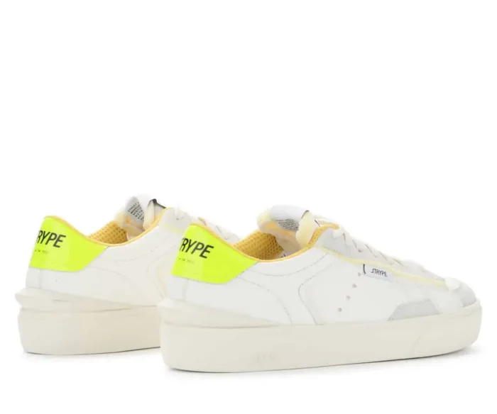 Sneakers Strype Uomo in Pelle Bianca con dettagli in Camoscio e Spoiler Giallo Fluo art. ST1001, foto 2 di 3