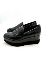 Mocassino Lorenzo Mari in Pelle Nera Con Frange  H 6 cm Art Clea 02 - immagine 3