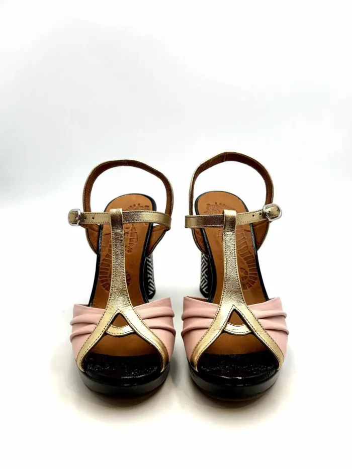Sandalo Chie Mihara In Nappa Rosa, dettagli Oro tacco grosso Fantasia Geometrica 11 cm Plateau 2 cm art. Cassan, foto 2 di 5