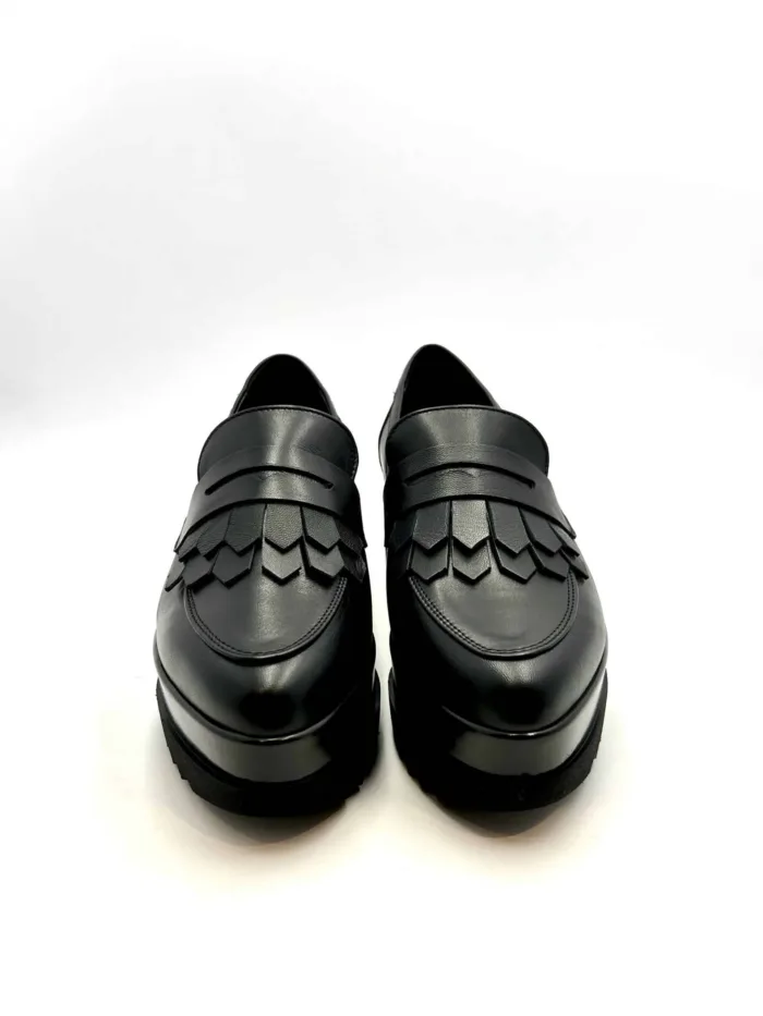 Mocassino Lorenzo Mari in Pelle Nera Con Frange  H 6 cm Art Clea 02, foto 2 di 5
