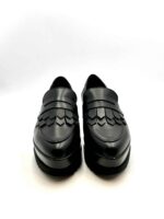 Mocassino Lorenzo Mari in Pelle Nera Con Frange  H 6 cm Art Clea 02 - immagine 2
