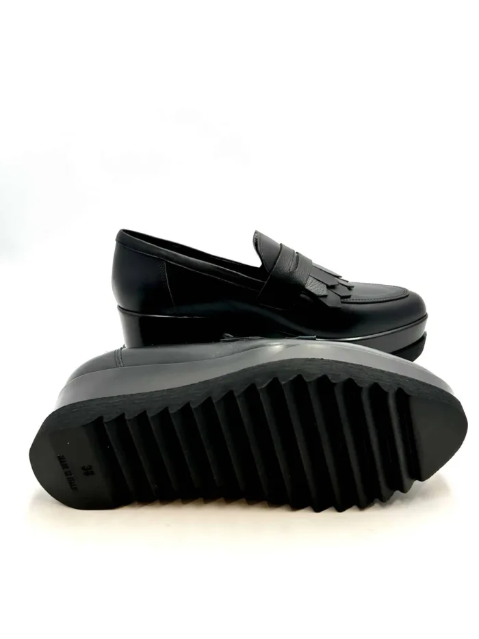 Mocassino Lorenzo Mari in Pelle Nera Con Frange  H 6 cm Art Clea 02, foto 5 di 5