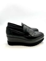 Mocassino Lorenzo Mari in Pelle Nera Con Frange  H 6 cm Art Clea 02