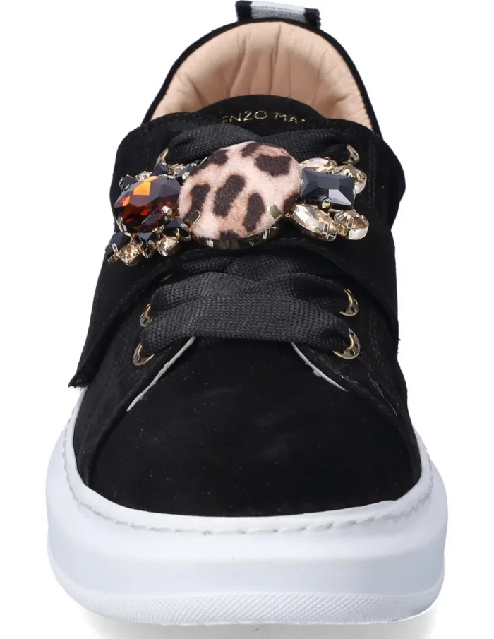Sneakers Lorenzo Mari In Camoscio Nero con Velcro Gioiello, Plateau  4,5 cm art. Ginny, foto 3 di 3