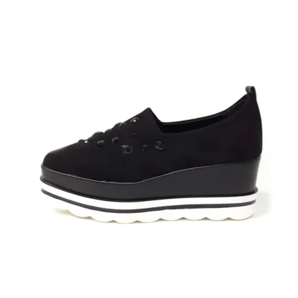 Mocassino con zeppa in tessuto elasticizzato Lorenzo Mari Nero accessorio gioiello e zeppa 6cm art. MIA 01