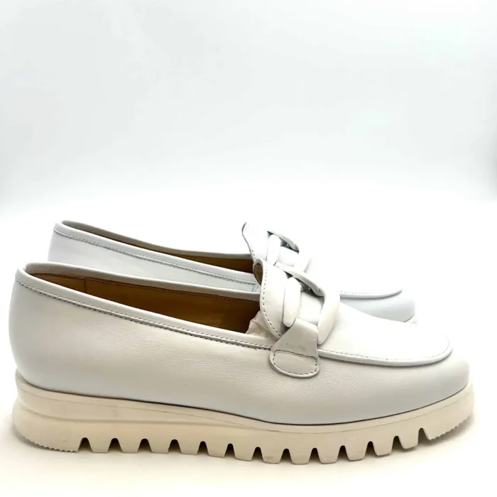Mocassino Luca Grossi In Pelle Bianca con Accessorio Catena Zeppa 3 cm art. H434M, foto 1 di 5