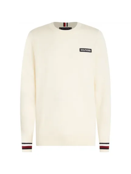 Maglione Girocollo Uomo Tommy Hilfiger Global Stripe In cotone Panna art. MW0MW33502 AEF
