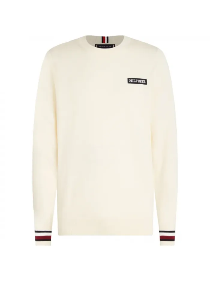 Maglione Girocollo Uomo Tommy Hilfiger Global Stripe In cotone Panna art. MW0MW33502 AEF, foto 1 di 1