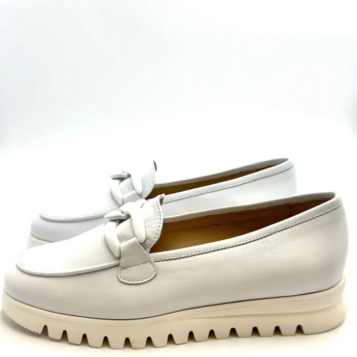 Mocassino Luca Grossi In Pelle Bianca con Accessorio Catena Zeppa 3 cm art. H434M, foto 3 di 5