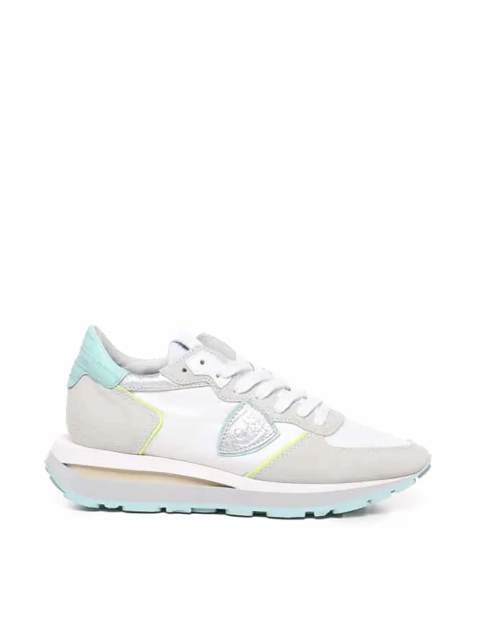 Sneakers Donna Philippe Model Tropez Haute In Camoscio Bianco e Dettagli Verde Acqua cod. TKLD WP03, foto 1 di 4