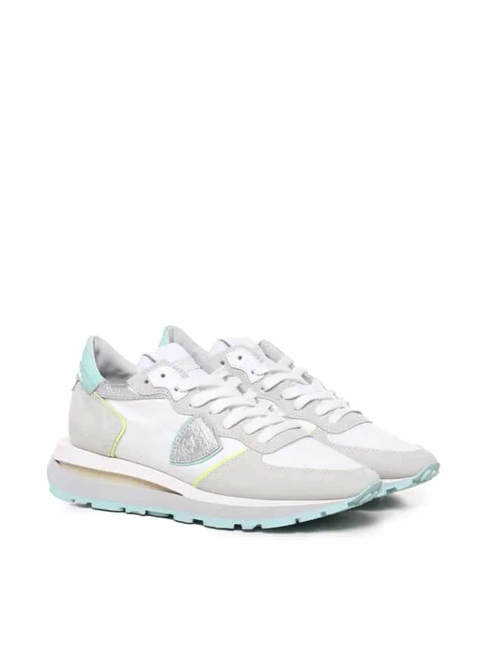 Sneakers Donna Philippe Model Tropez Haute In Camoscio Bianco e Dettagli Verde Acqua cod. TKLD WP03, foto 2 di 4