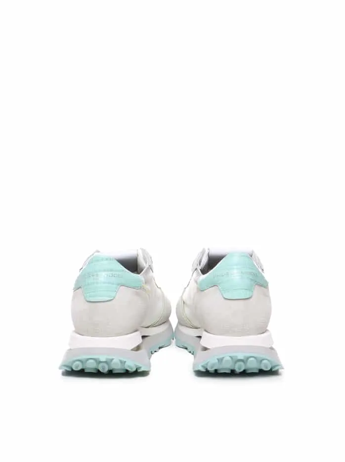 Sneakers Donna Philippe Model Tropez Haute In Camoscio Bianco e Dettagli Verde Acqua cod. TKLD WP03, foto 3 di 4