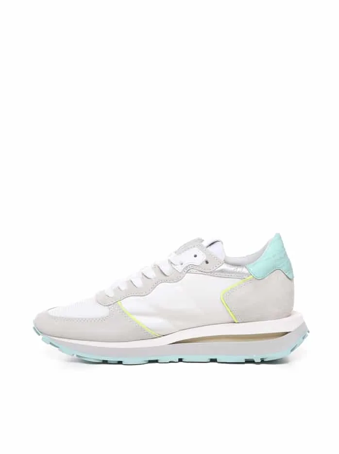 Sneakers Donna Philippe Model Tropez Haute In Camoscio Bianco e Dettagli Verde Acqua cod. TKLD WP03, foto 4 di 4