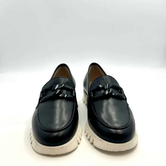 Mocassino Luca Grossi In Pelle Blu con Accessorio Catena Zeppa 3 cm art. H434M, foto 2 di 5