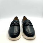 Mocassino Luca Grossi In Pelle Blu con Accessorio Catena Zeppa 3 cm art. H434M - immagine 2