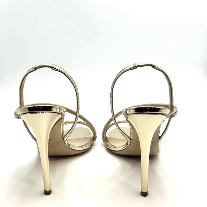 Sandalo Ninalilou in Nappa Specchio Platino Con Fascia Gioiello, Tacco 10 cm art. 341046LY, foto 4 di 5