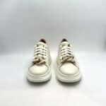 Sneakers Stokton in Pelle color Crema con accessorio Catena amovibile e spoiler Oro Art  860-d H 6cm - immagine 2