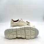 Sneakers Stokton in Pelle color Crema con accessorio Catena amovibile e spoiler Oro Art  860-d H 6cm - immagine 5
