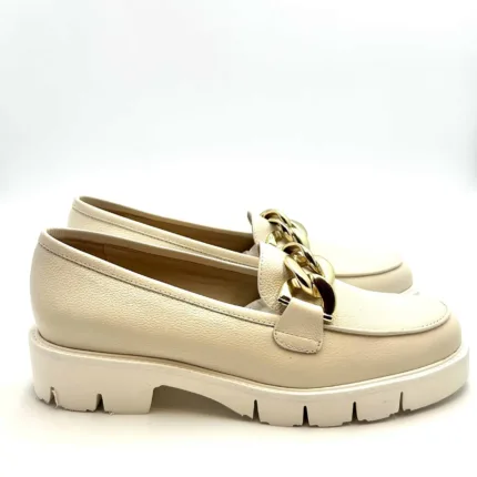 Mocassino Luca Grossi In Pelle Beige Chiaro con Accessorio Catena Oro Tacco  4 cm art. H550M