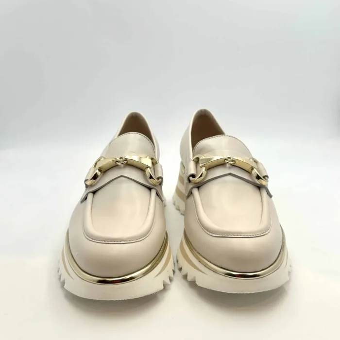 Mocassino Luca Grossi In Pelle Beige con Accessorio Morsetto Zeppa 5 cm art. H873M, foto 2 di 5