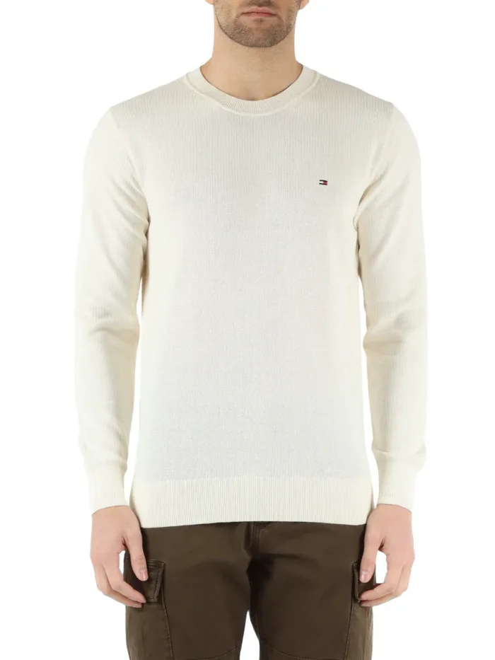 Maglione Girocollo Uomo Tommy Hilfiger Chain Ridge In cotone Panna art. MW0MW33511 AEF, foto 2 di 2