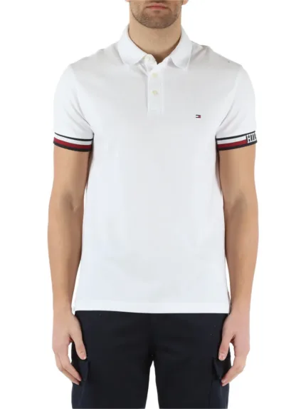 Polo Slim Fit Manica Corta Uomo Tommy Hilfiger Monotype Flag Cuff Bianca art. MW0MW33585  YBR