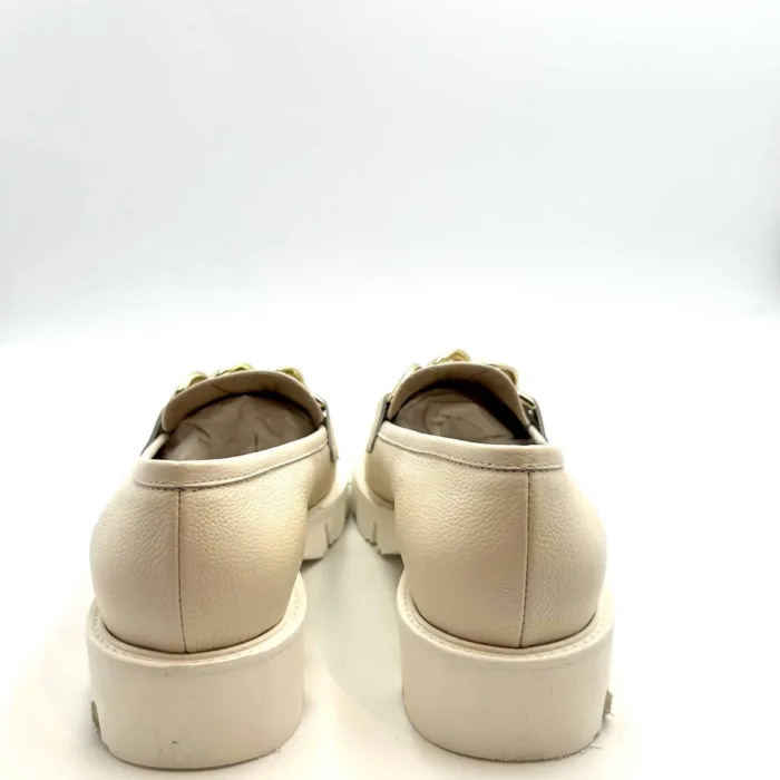 Mocassino Luca Grossi In Pelle Beige Chiaro con Accessorio Catena Oro Tacco  4 cm art. H550M, foto 4 di 5