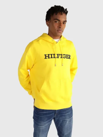 Felpa Gialla Garzata con Cappuccio Uomo Tommy Hilfiger Wcc Monotype Embro art. MW0MW33635 ZGR