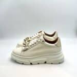 Sneakers Stokton in Pelle color Crema con accessorio Catena amovibile e spoiler Oro Art  860-d H 6cm - immagine 3