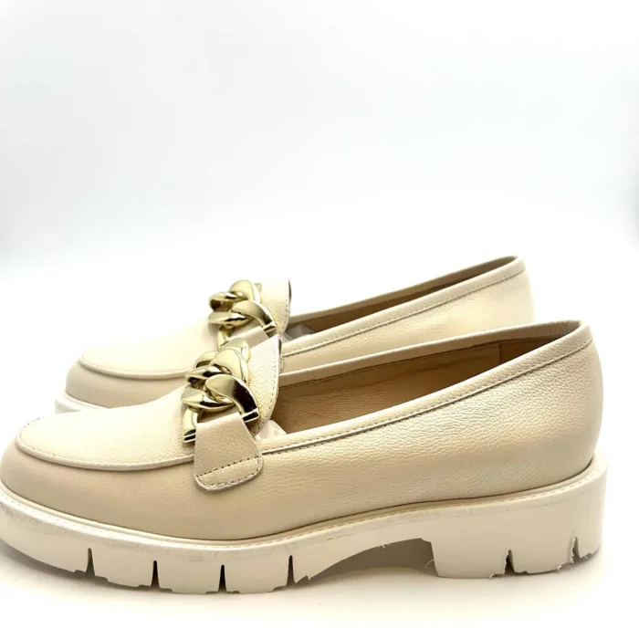 Mocassino Luca Grossi In Pelle Beige Chiaro con Accessorio Catena Oro Tacco  4 cm art. H550M, foto 3 di 5