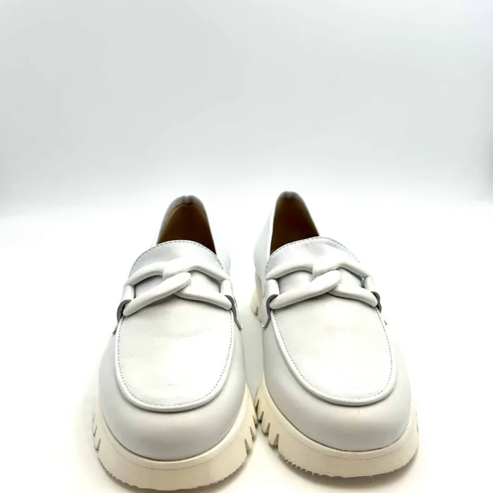 Mocassino Luca Grossi In Pelle Bianca con Accessorio Catena Zeppa 3 cm art. H434M, foto 2 di 5